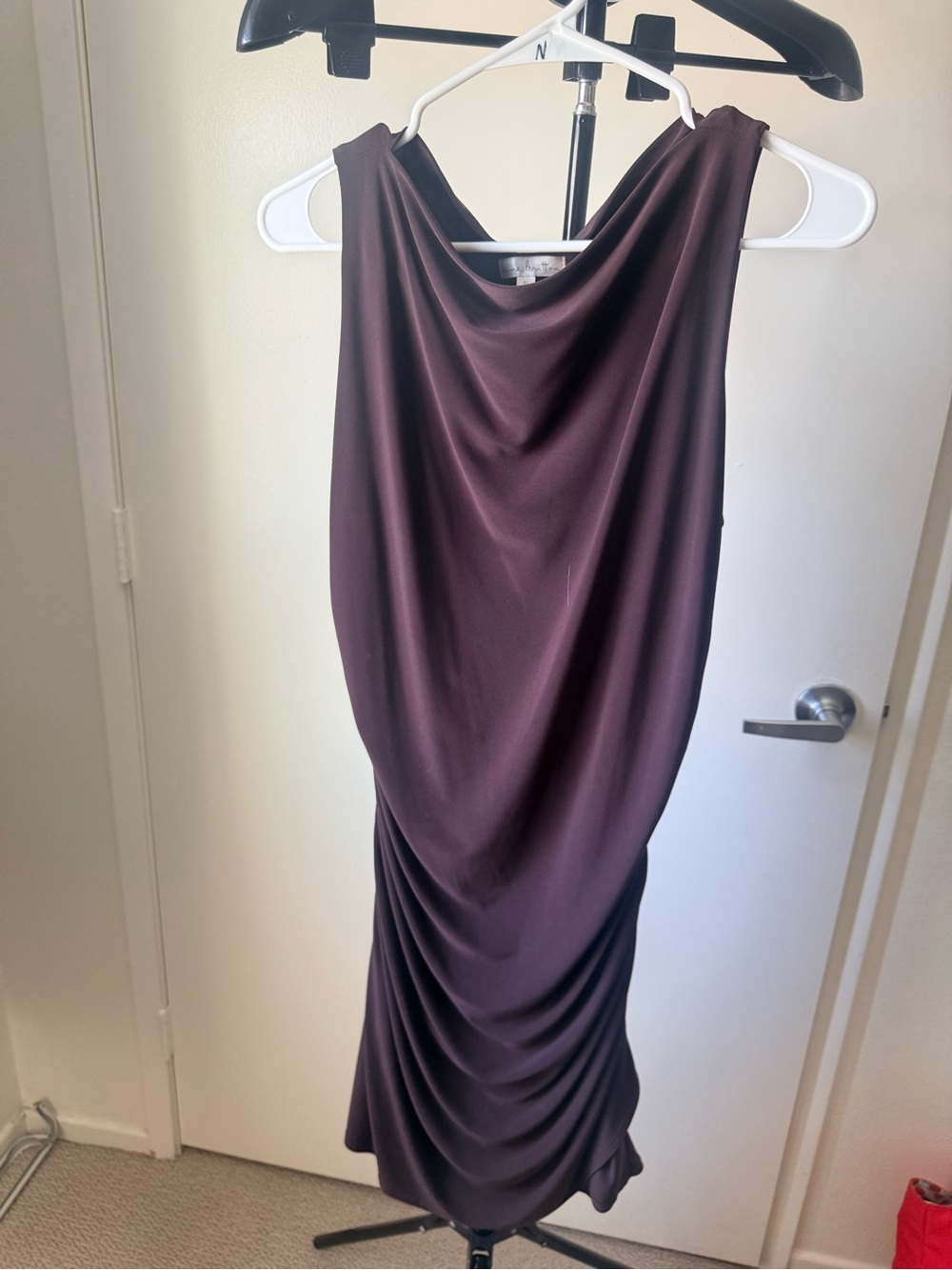nine britton Draped Cowl Neck Midi Dress in Plum